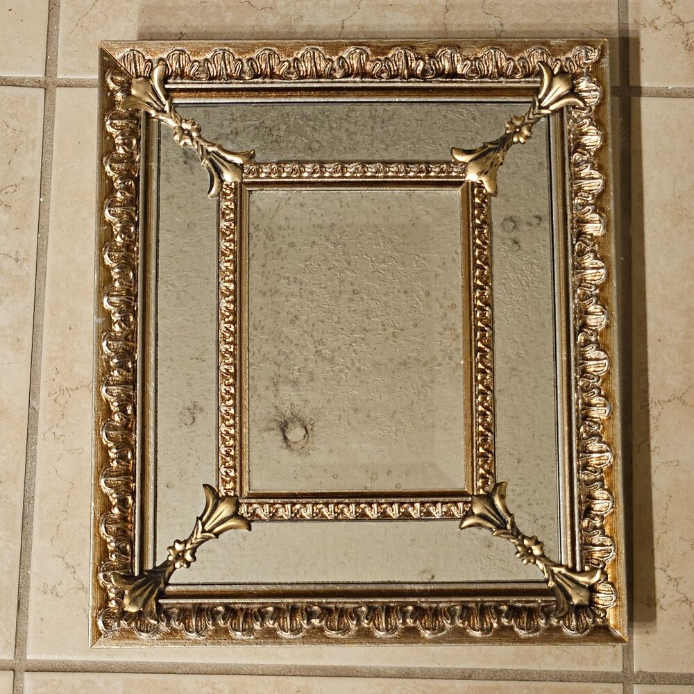 VINTAGE ETHAN ALLEN ITALIAN GOLD SILVER GILTWOOD ROCOCO WALL DECORATIVE MIRROR